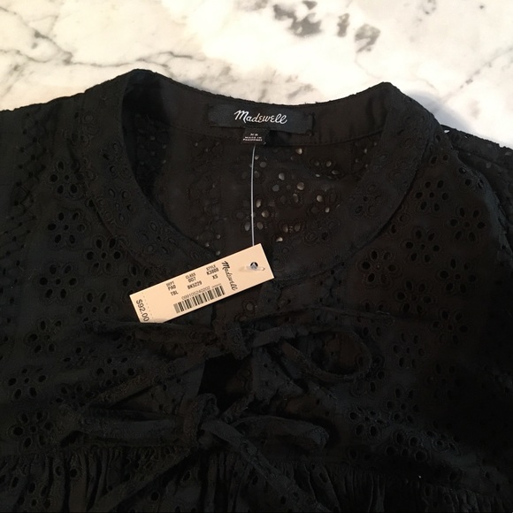 Madewell Eyelet Double-Tie Top in True Black - Picture 7 of 7